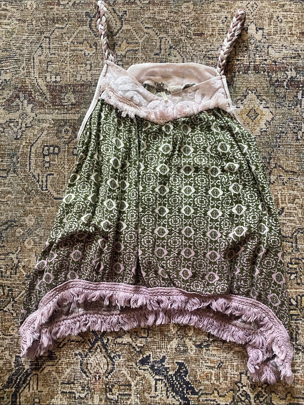gimmicks by BKE Olive and Blush Boho Fringe Cami